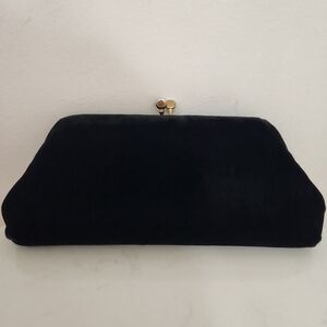 Vintage Black Velvet Evening Clutch With Snap Closure In Gold Tones